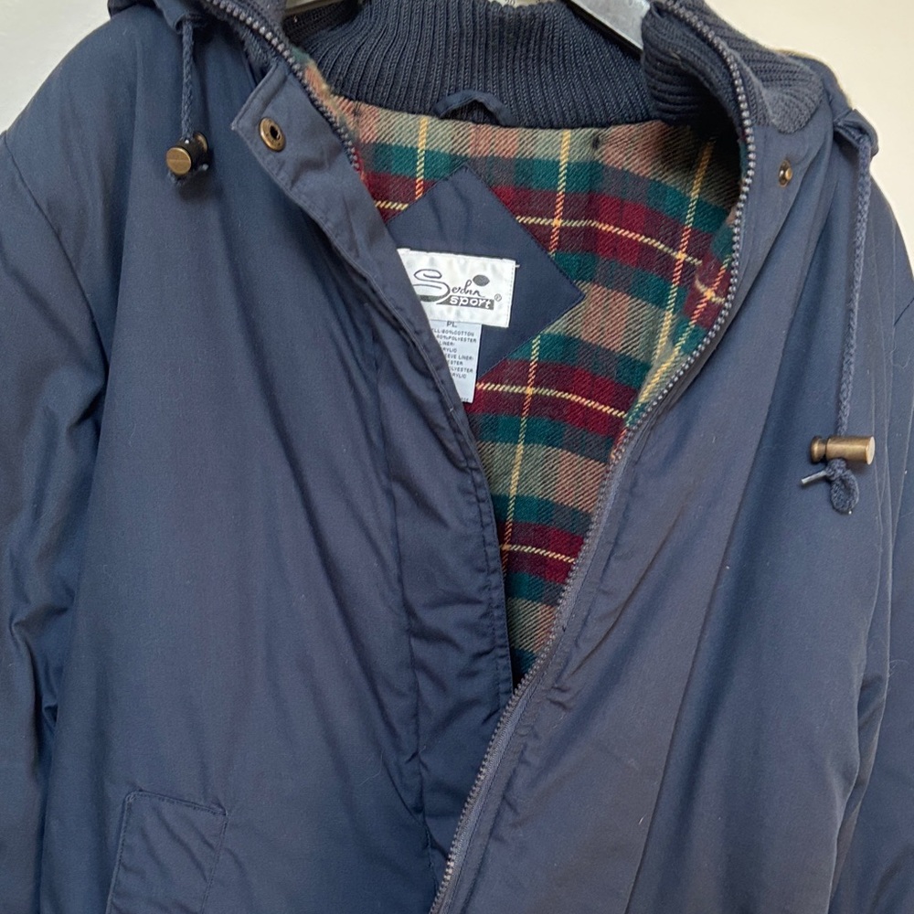 Men's Navy Hooded Performance Jacket with Plaid Lining